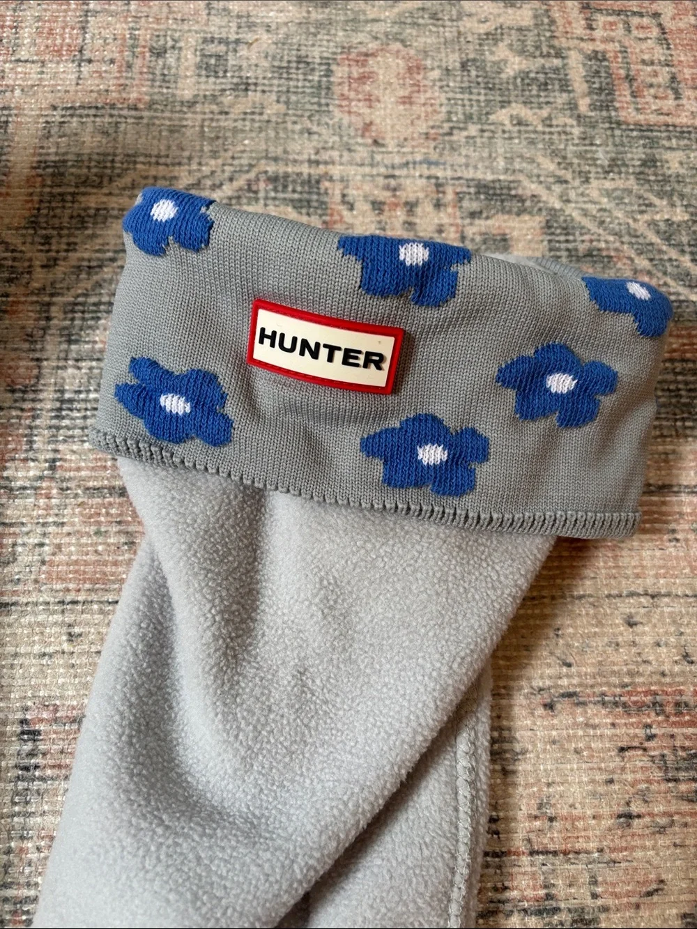 Hunter Gray Boot Socks with Blue Floral Size Medium 5-7